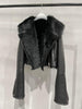 Women’s Genuine Leather Bomber Jacket with Shearling Fur Collar