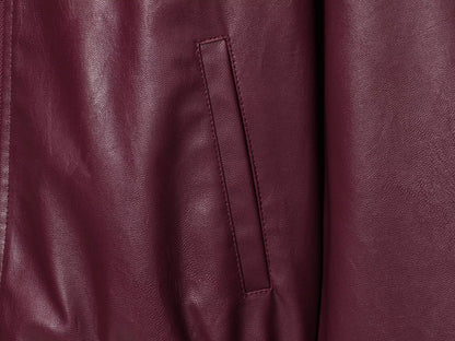 Women Faux Leather Wide Lapel Bomber Jacket