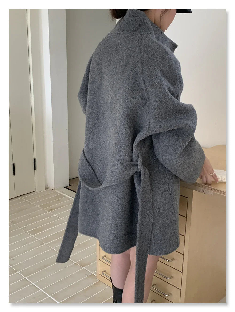 Double-Faced Wool Stand Collar Short Coat