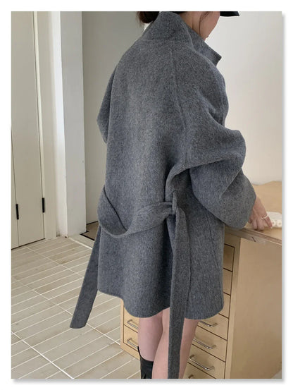 Double-Faced Wool Stand Collar Short Coat