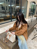 Women Suede Lambswool Real Fur Moto Jacket