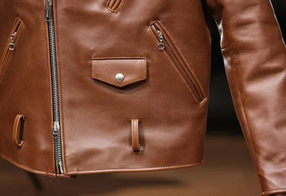 Men’s Oily Brown Waxed Cowhide Biker Jacket