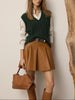 Women’s Leather Mini Skirt High Waist Pleated Umbrella Style