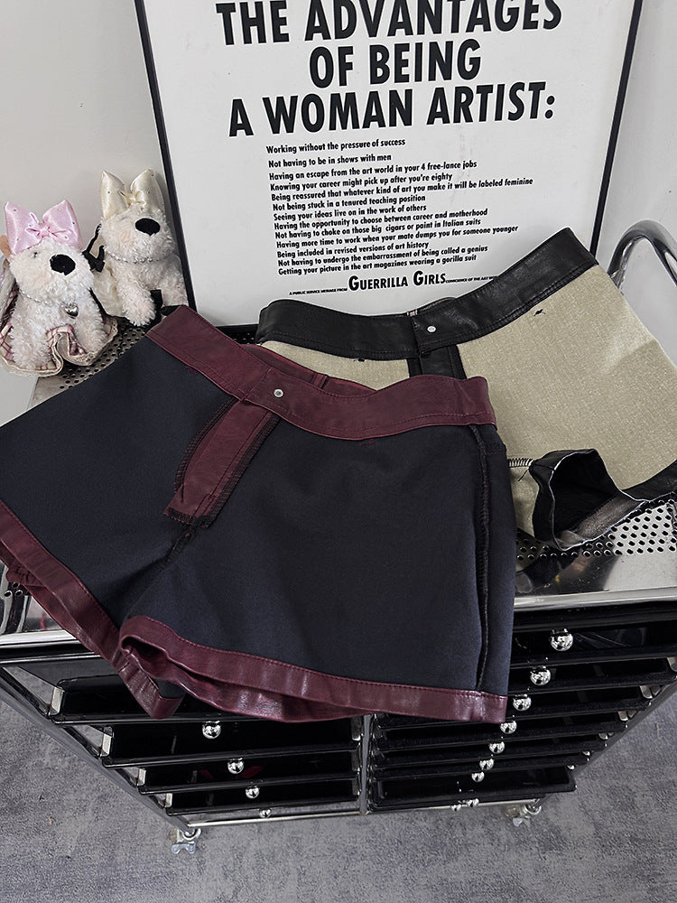 Women High Waisted PU Leather Shorts Belted Bodycon Street Style
