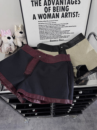 Women High Waisted PU Leather Shorts Belted Bodycon Street Style