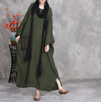 Plus size linen maxi dress loose long sleeve with pockets 2