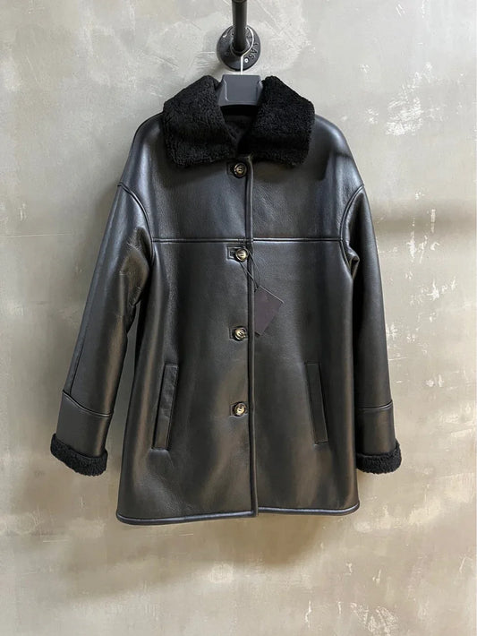 Women’s Mid-Length Genuine Shearling Leather Coat