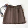 high waisted a-line mini leather skirt with front slit