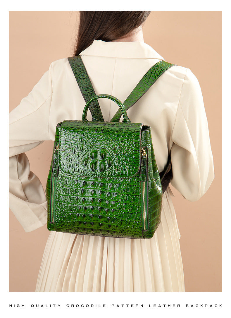 Women’s Designer Genuine Leather Crocodile Pattern Backpack