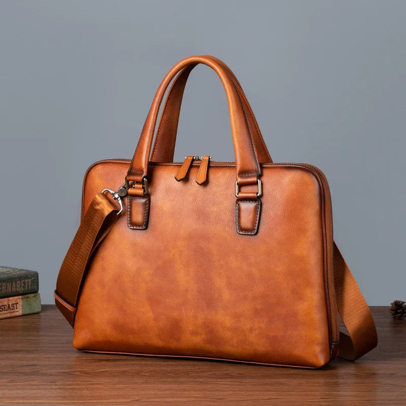 Leather messenger bag for men office travel