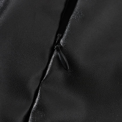Black High Waist PU Leather Mini Skirt with Front Knot Detail