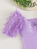 Lilac Floral Puff Sleeve One Piece Swimsuit for Women