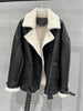 Women Genuine Leather Bomber Jacket with Real Fur Black S