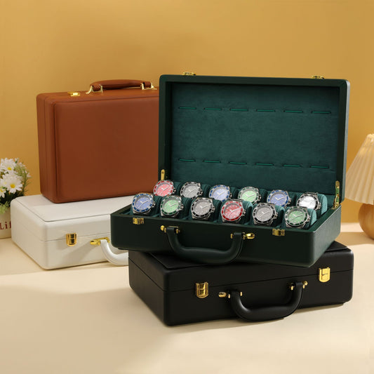 leather watch box brown storage with gold clasp 1