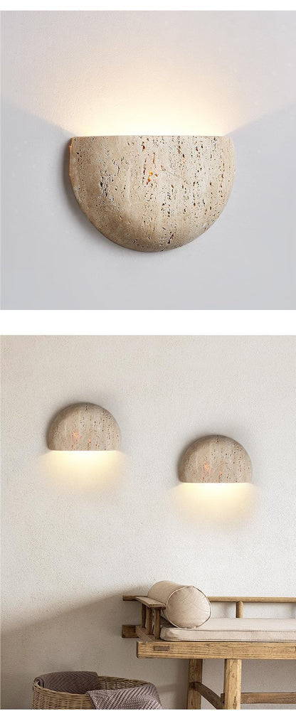 Natural Travertine Wall Lamp Wabi-Sabi Stone Light