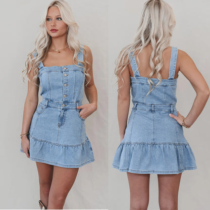 Women’s Sleeveless Mini Denim Dress – Blue Jean Summer Dress
