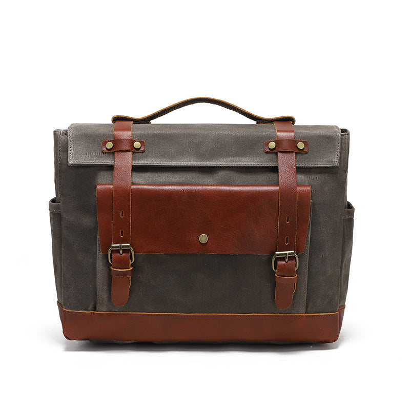 Motorcycle Pannier Bag in Waxed Canvas with Genuine Leather Trim 3