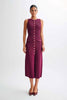 Burgundy Sleeveless Gold-Button Rib Knit Dress