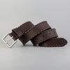 Women’s Braided Leather Belt Genuine Cowhide Silver Buckle