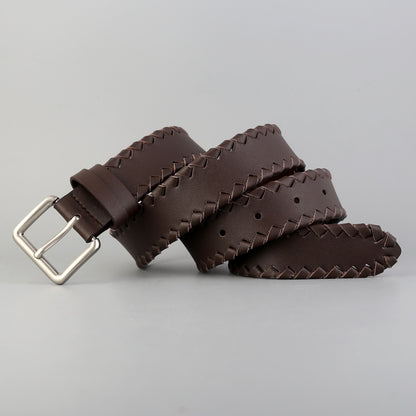 Women’s Braided Leather Belt Genuine Cowhide Silver Buckle