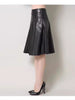 High Waist Leather Midi Skirt Black Swing A-Line Skirt