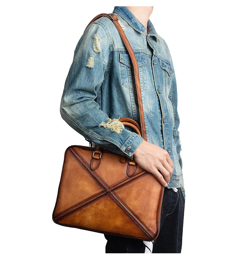 Vintage leather messenger bag for men office travel