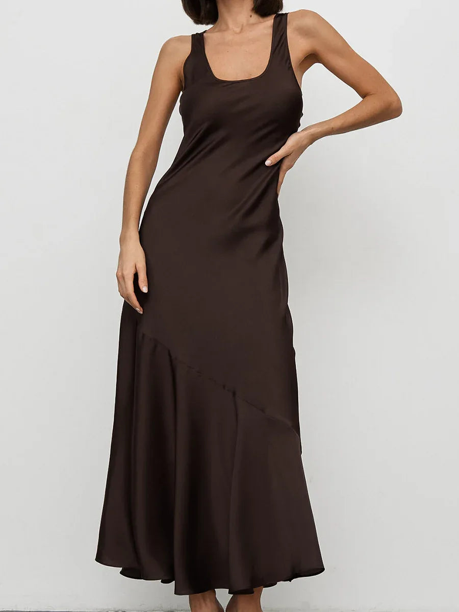 New satin maxi dress in cocoa brown