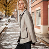 Women’s Wool Blend Contrast Trim Lapel Jacket with Double Pockets