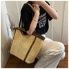 Woven Straw Beach Bag with PU Leather Trim