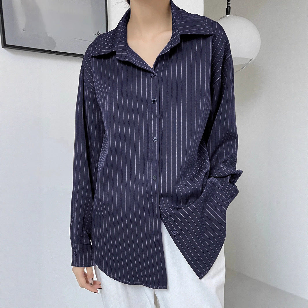 Cotton Striped Print Shoulder Shirt Blouse