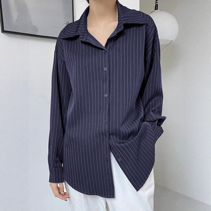 Cotton Striped Print Shoulder Shirt Blouse