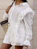 White swiss dot ruffle shirt set