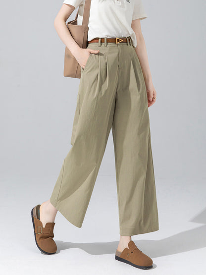 Women linen straight leg pants with cropped wide legs