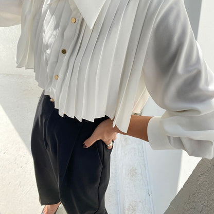Pleated Design Solid Button Front Shirt