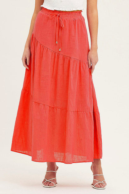 long pleated skirt Ruffle Hem Knot