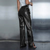 High Waisted Faux Leather Pants Wide Leg Split Hem