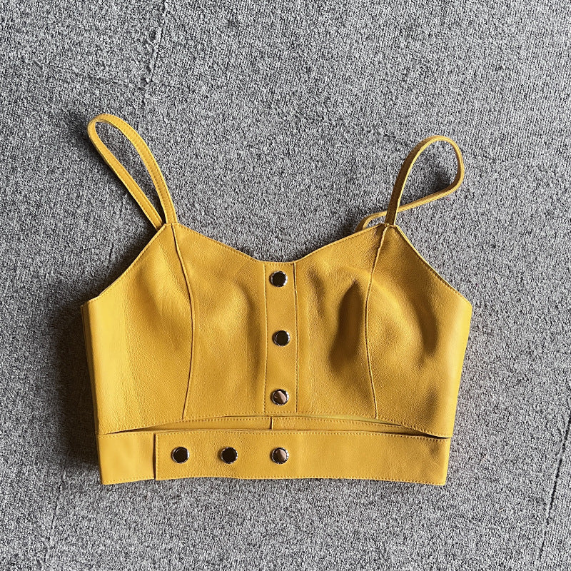 Leather Camisole Vest Cropped Corset Top with Snap Belt
