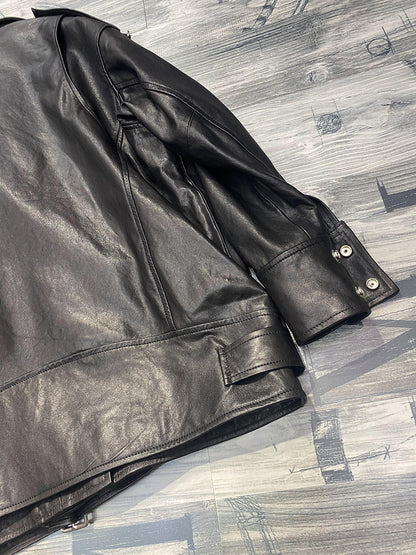 Women Oversized Genuine Leather Motorcycle Jacket Retro Washed