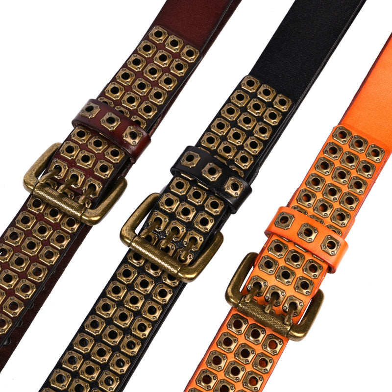 Studded Leather Belts with Rivets Western Cowboy