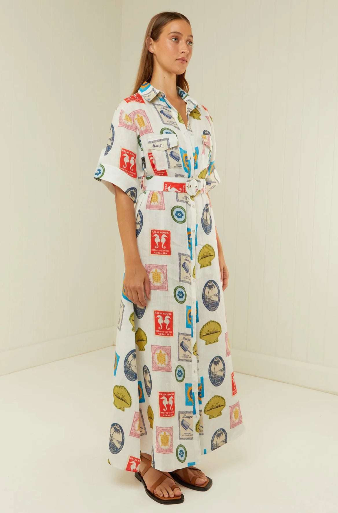 Women’s Linen Long Shirt Dress with Belt Summer Dress