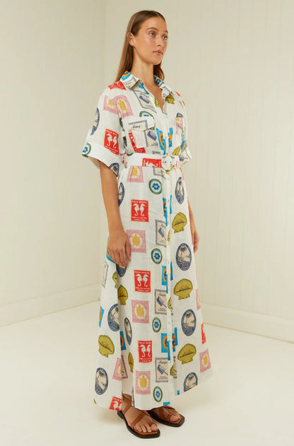 Women’s Linen Long Shirt Dress with Belt Summer Dress
