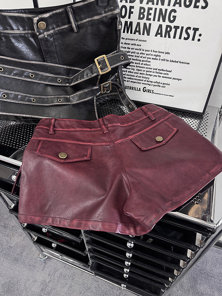 Women High Waisted PU Leather Shorts Belted Bodycon Street Style