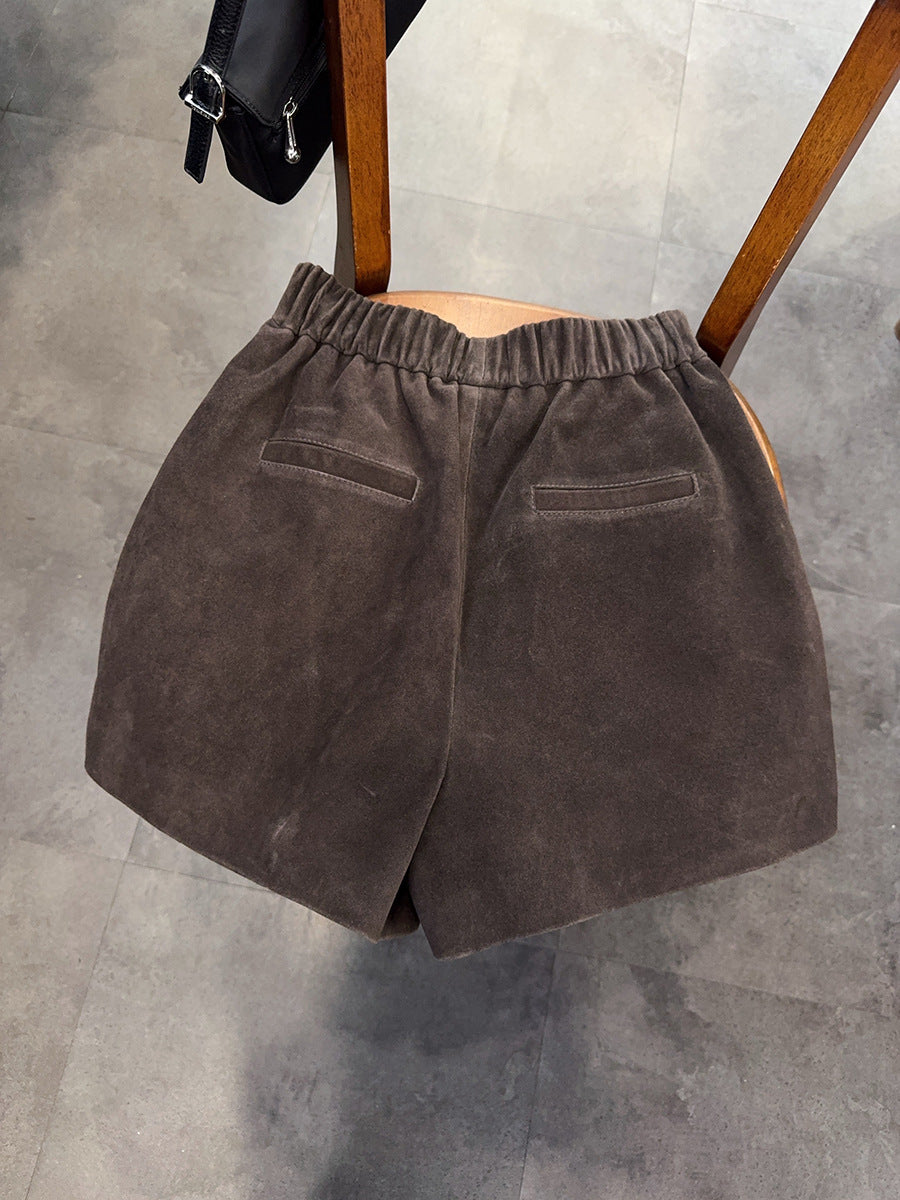 Women’s Genuine Suede Shorts  Wide Leg Brown Leather