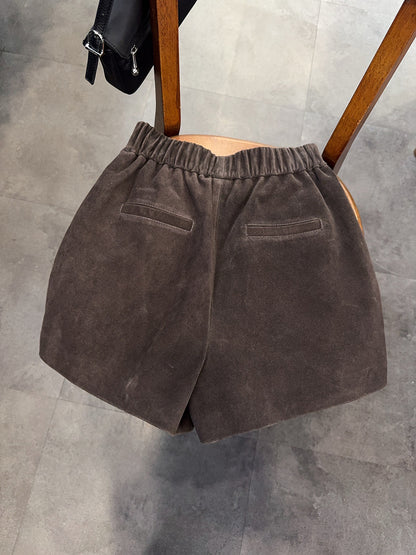 Women’s Genuine Suede Shorts  Wide Leg Brown Leather