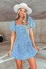 Denim mini dress puff sleeve slim fit summer style