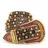 Black rhinestone studded punk leather belt for men streetwear