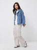 oversized denim jacket women dual pocket