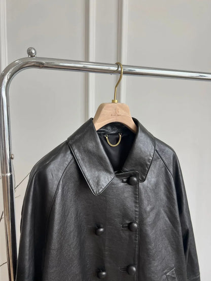 Women’s Leather Double-Breasted Oversized Jacket