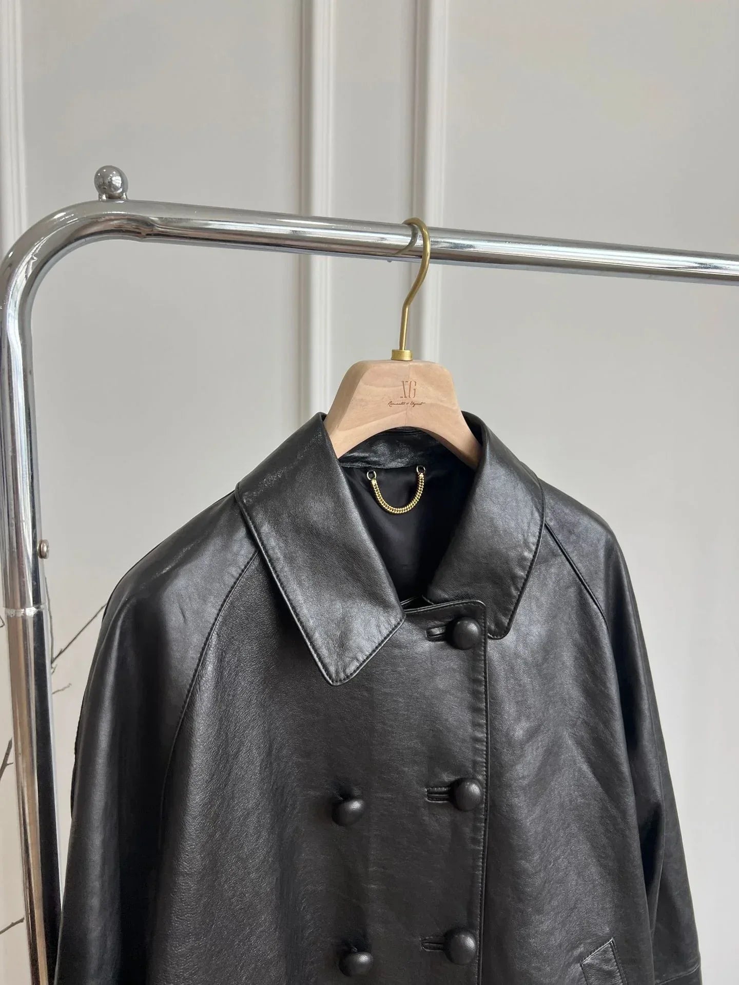 Women Oversized Leather Jacket Double Breasted