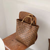 Large Rattan Beach Tote Bag with Bamboo Handles